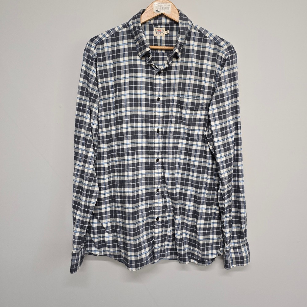 Faherty Plaid Button Down Shirt Mens XL Blue White Stretch Supima Cotton Coastal